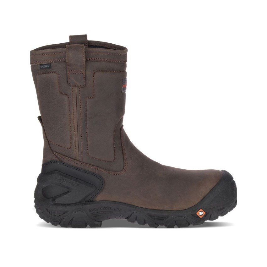 Bottes de Securite Merrell Strongfield Leather Pull On Waterproof Comp Toe Chocolat Homme | N.G.RXBR